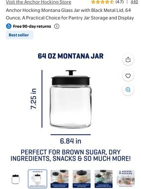 Anchor Hocking Clear Glass Storage Jar with Black Lid